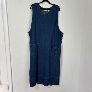 Denim Jumper Dress Cottage Modest Pockets Farmhouse Country Boho Layering 2X